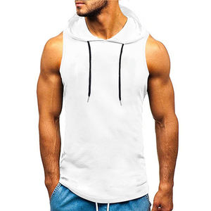 Sweat à capuche sans manches OEM couleur unie respirant grande taille sweat à capuche de gymnastique impression de logo personnalisé unisexe tenue décontracté pour hommes - Product Image 1