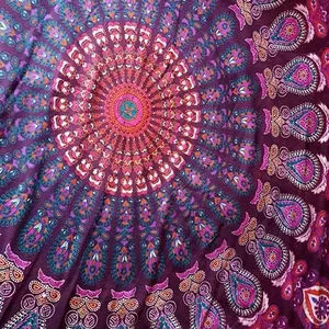 Extra Large 76" Mandala Roundie with White Fringe College Bedding Boho Hippie Beach Blanket Yoga Mat Gypsy Decor Wall Hanging