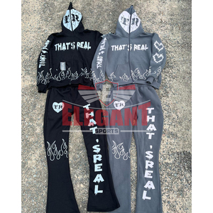 Chándal con cremallera completa personalizado, conjuntos de Sudadera con capucha y pantalones, pantalones de chándal acampanados pesados con logotipo personalizado y chándal con cremallera completa para hombre - Product Image 1