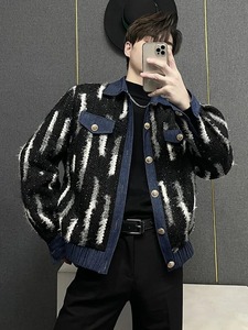 High Street hommes Vintage veste simple boutonnage rayé vêtements d'extérieur décontractés manteau printemps automne coupe ample Denim Patchwork vêtements d'extérieur - Product Image 6