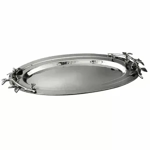 Venta caliente Nueva bandeja de servicio de forma cuadrada de mesa de moda Plato de aluminio plateado de la mejor calidad para servir alimentos con asa - Product Image 4