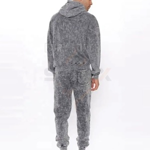 Unisex Casual Solid Acid Wash Cotton <b>Polyester</b> <b>Hoodie</b> Jogger Tracksuit with Custom Logo - Product Image 5