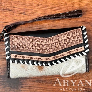Pochette élégante en cuir de vachette style western, portefeuille en cuir travaillé à la main, multi-usages, nouveau design, pochette pour femmes - Product Image 1