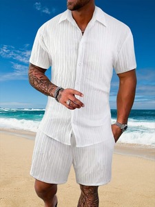 Ensembles Décontractés Quotidiens Respirants en Coton et Lin pour Homme avec Chemise Vintage à Col Mao Boutonnée et Short, Vêtements d'Été pour Homme - Product Image 6