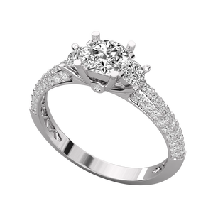 Bague de fiançailles en or jaune 18 carats avec diamant de laboratoire taille radiant, clarté VS et pierre d'accentuation taille poire - Product Image 6