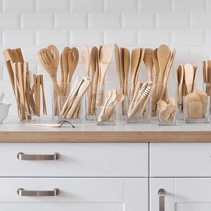 Accesorios de cocina utensilios de cocina de bambú con espátula plana y ranurada utensilios de cocina naturales - Product Image 5