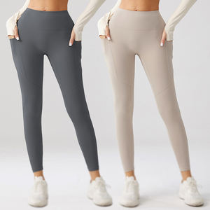 Venta al por mayor personalizado de alta cintura deporte entrenamiento Yoga pantalones Leggings mujeres suave Nylon Fitness Leggings con bolsillos sujetador Leggings - Product Image 6