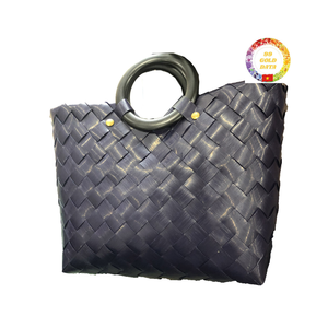 Sac fourre-tout en paille tissé en plastique recyclé fait à la main grande poignée sac de shopping de plage coloré écologique - Product Image 1