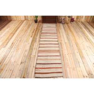 2.6x11.4 ft Rug, Turkish Vintage Runner Rug, <b>Brown</b> Kilim <b>Wool</b> Rug - Product Image 1