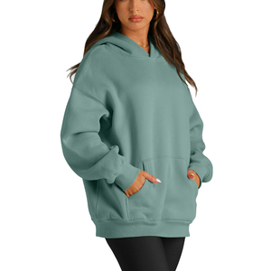 Sweat à capuche décontracté respirant pour femme 100% coton pull à manches longues couleur unie sweats vierges sweats à capuche pour femmes à épaules tombantes - Product Image 2