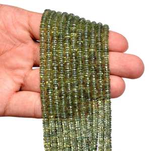 Cuentas de piedras preciosas Heishi lisas de apatita verde Natural, hebras de cuentas de piedra verde de 4-5mm, cuerdas para fabricación de joyas a precio a granel - Product Image 2