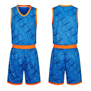 Conjunto de camiseta de baloncesto para hombre, uniforme deportivo sublimado con gradiente blanco y azul, sin mangas, cuello en V, absorbe la humedad, 100% poliéster - Product Image 3