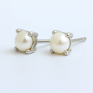 Boucles d'oreilles clous en argent sterling plaqué rhodium avec perle taillée, bijoux en pierres précieuses naturelles en gros pour mariages et fiançailles - Product Image 3