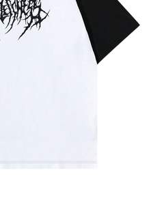 T-shirt graphique unisexe noir et blanc à manches raglan, imprimé logo gothique, manches courtes, coton, streetwear décontracté, coupe ample, haut d'été - Product Image 6