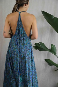 Vestido de verano sin mangas para mujer de verano Vestido con estampado de elefante teñido anudado para vestidos de playa - Product Image 3