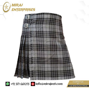 กระโปรงสไตล์กลางเอวยางยืดโลโก้ที่กําหนดเองที่มีคุณภาพสูงสีเทาTartan KiltสําหรับขายสีเทาTartan Kilt Unisex - Product Image 6