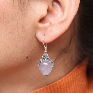 Nueva llegada auténtica Plata de Ley 925 natural cuarzo rosa ovalado cabujón bisel ajuste Vintage colgante gota pendiente para mujer - Product Image 3