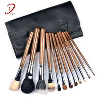 Dongshen pinceau de maquillage brun classique de haute qualité 12pcs laine manche en bois ensemble de pinceaux de maquillage