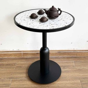 Modern Ceramic Round <b>Table</b> and 2 Powder-Coated Iron Chairs Set CBCF215 - Product Image 2