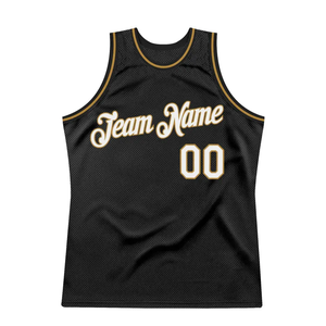 Maillot de basket-ball personnalisé noir avec garniture dorée, uniforme d'équipe en maille sans manches, nom et numéro personnalisés - Product Image 3