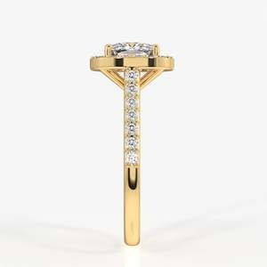 Cushion Cut Lab Grown Diamond with 18K Gold Halo Engagement <b>Ring</b> - Product Image 3