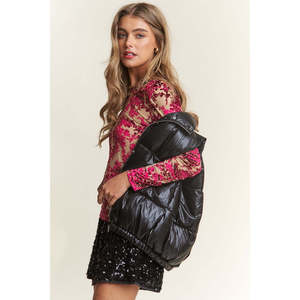 Gilet Imbottito Casual da Donna con Zip, Finitura Metallizzata Lucida, Logo Personalizzato Ricamato, Imbottitura in Cotone, Tessuto Personalizzabile - Product Image 3