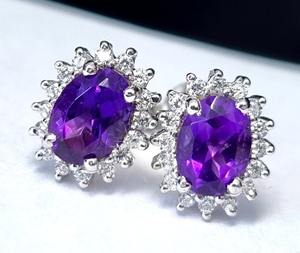 Boucles d'oreilles en améthyste naturelle, argent sterling 925, bijoux élégants faits à la main, cadeau pour femmes - Product Image 1