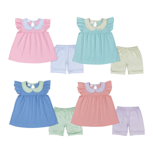 RTS Girls Yellow Sleeveless Green Bows Tops Ruffle Shorts Set <b>Clothes</b> - Product Image 3