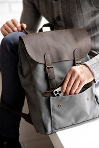Sac à dos en toile et cuir souple élégant, randonnée en plein air, voyage, école, travail, utilisation unisexe, durable, léger, respirant, multi-poches - Product Image 2