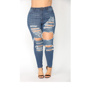 Nuevo diseño de estilo Casual Azul Negro Cintura alta Skinny Fit Botón transpirable Ripped Denim Mujer Lápiz Jeans Proveedor de BD - Product Image 2