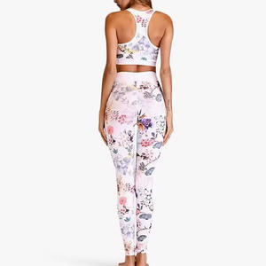 Conjunto de yoga floral, leggings de cintura alta con estampado de sublimación personalizado y Sujetador deportivo a juego, conjuntos de ropa de playa para mujer de algodón 100% - Product Image 2