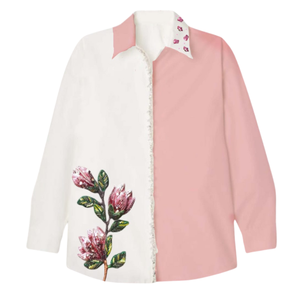 เสื้อเชิ้ตผู้หญิงแขนยาวผ้าฝ้ายลำลองแฟชั่นสุดฮิต ปกพับได้ 2 สี ดีไซน์ต่อผ้า เหมาะสำหรับงานปาร์ตี้ คุณภาพเยี่ยม - Product Image 2