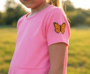 Camiseta de algodón peinado 100% bordada personalizada para niñas, estilo informal pesado de primera calidad, logotipo tejido con cuello redondo sólido, varios tamaños - Product Image 1