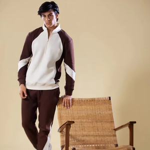 Autumn Men Half <b>Zip</b> <b>Hooded</b> Oversized Solid 100% Cotton Joggers Sets Sweatsuits Custom Logo Embroidery Digital Printing - Product Image 5