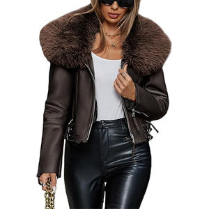 Chaqueta Acolchada de Cuero Genuino Personalizada para Mujer, Chaqueta de Motociclista con Forro Sherpa, Ropa de Abrigo Cálida para Invierno, Transpirable, de Secado Rápido, Elegante y Teñida - Product Image 1