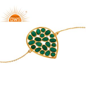 Latest Design Sterling Silver 18K Gold Plated Natural Green Onyx <b>Gemstone</b> <b>Bracelet</b> Custom Jewelry Manufacturer - Product Image 2