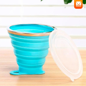 <b>Reusable</b> Foldable Retractable Portable <b>Cup</b> with Lid - Assorted Colors - Product Image 5