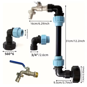 S60*6 Female Thread IBC Ton <strong>Barrel</strong> Connector Kit 3/4 Inch Thread Brass Tap Faucet Kit for Water Tank Aquarium Garden <strong>Barrel</strong> - Product Image 2