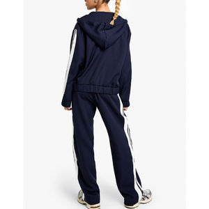 Haute qualité femmes hiver pantalons de survêtement coupe ample taille haute élastique 100% coton polaire jambe large cordon Streetwear pantalon - Product Image 2