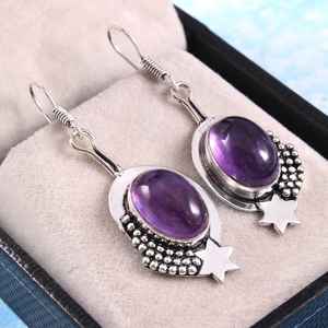 Pendientes Colgantes de Amatista con Dije de Estrella de Plata de Ley, Estilo Minimalista, Joyería Artesanal con Piedras Preciosas, Elegantes para Fiesta, para Mujer - Product Image 2