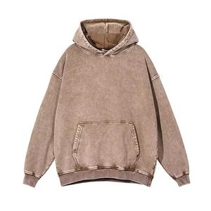 Nueva moda Streetwear Vintage Sudadera con capucha Algodón Sun Faded Acid Wash Hoodie French Terry Blank Cropped Zip up Boxy Hoodie para hombres - Product Image 1