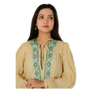 Camisas Casuales de Algodón con Encaje Bordado, Blusa Amarilla Hecha a Mano, Manga Larga, Estilo Boho, Ropa de Verano - Product Image 4