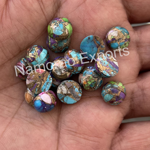 พลอยทองแดงผสมสีเทอร์ควอยส์ธรรมชาติ6x6มม. ทรงกลมมีทุกขนาดให้เลือกเครื่องประดับด้านหลังแบนอัญมณีทำจากหินอัญมณีหลวม - Product Image 2