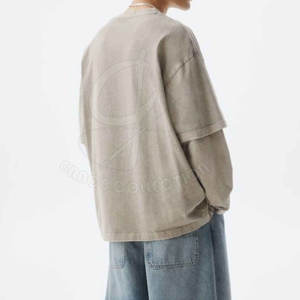 Style Street Wear coupe surdimensionnée avec 100% coton manches doubles T-shirts pour hommes personnalisés votre propre logo de marque - Product Image 3