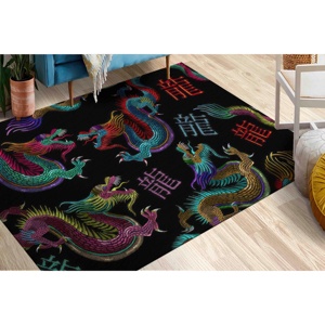Tapis imprimé avec un motif de dragon abstrait, tapis d'appoint moderne inspiré du Japon, lavable en machine, tapis fin non tissé pour salon - Product Image 1