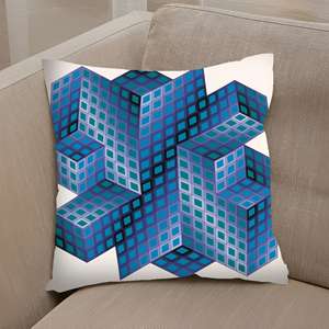 Coussin imprimé abstrait bleu Victor Vasarely Gestalt, décoration moderne pour la maison, 28"x28" - 70x70 cm - Product Image 3