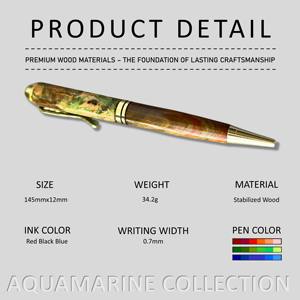 Aquamarine Collection: Luxury Handmade 0.7mm Stabilized Wood Ballpoint <b>Pen</b> Green-Red-<b>Blue</b> Resin Body Business Gift Souvenir <b>Pen</b> - Product Image 2
