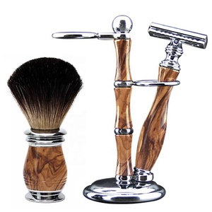 FYD Traditional Men's Metal Handle Pure Badger Safety Razor <b>Shaving</b> Set Silver Tip <b>Shaving</b> Brush and Stand - Product Image 1