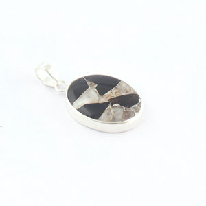 Magnifique élégant noir huître cuivre Turquoise solide 925 pendentif en argent Sterling fait à la main ovale forme Turquoise pierre pendentif - Product Image 5
