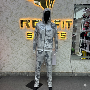 Unisex Streetwear Tracksuit Full <b>Zip</b> <b>Hooded</b> Sweatshirt Pants Set Mint Green Printed Slogan Design Autumn Wear - Product Image 4